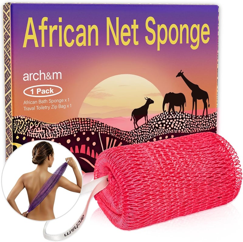 ARCH&M Authentic African Net Sponge Knots - Real African Bath Loofah Shower Sponges Afro Scrubber Body Scrubber Exfoliating Washcloth Africa Bath Sponges for Back Scrub Shower Accessories Pink by - Image 1